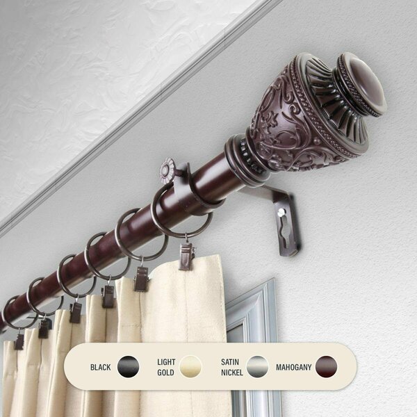 Central Design 1 in. Ron Curtain Rod with 48 to 84 in. Extension, Mahogany 100-09-486